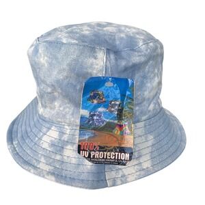 Bucket Hat Cap Tie-Dye Blue White Reversible Beach Cruise Vacation VTG Y2K